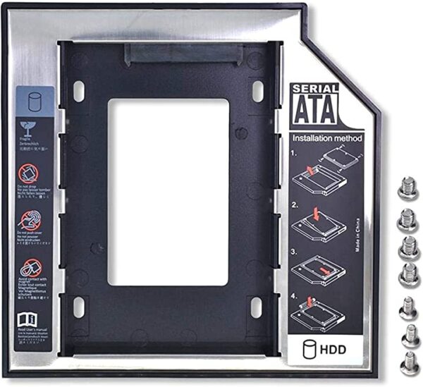 Tishric Universal Aluminum Plastic 2nd HDD Caddy 12.7mm SATA 3.0 For Ssd Case Enclosure DVD CD-ROM Optibay (2.5In) تيشريك كادي القرص الصلب العالمي بالألومنيوم والبلاستيك بحجم 12.7 ملم وساتا 3.0 مثالي لتثبيت الأقراص الصلبة الصلبة وSSD وDVD وCD-ROM.