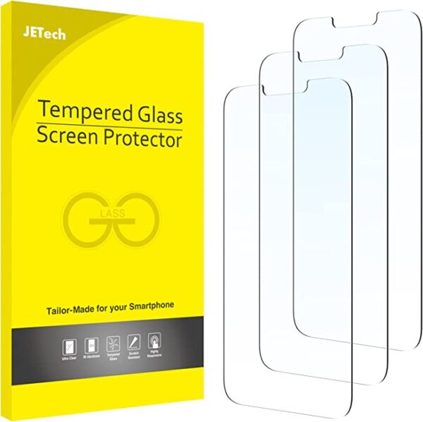 JETech لاصق شاشة لأيفون 13 برو ماكس 6.7 بوصة، طبقة من الزجاج المقوى، عبوة من 3 قطع لاصق شاشة لأيفون 13 برو ماكس بطبقة زجاجية مقوّاة، عبوة من 3 قطع لحماية الشاشة بأفضل جودة من JETech.